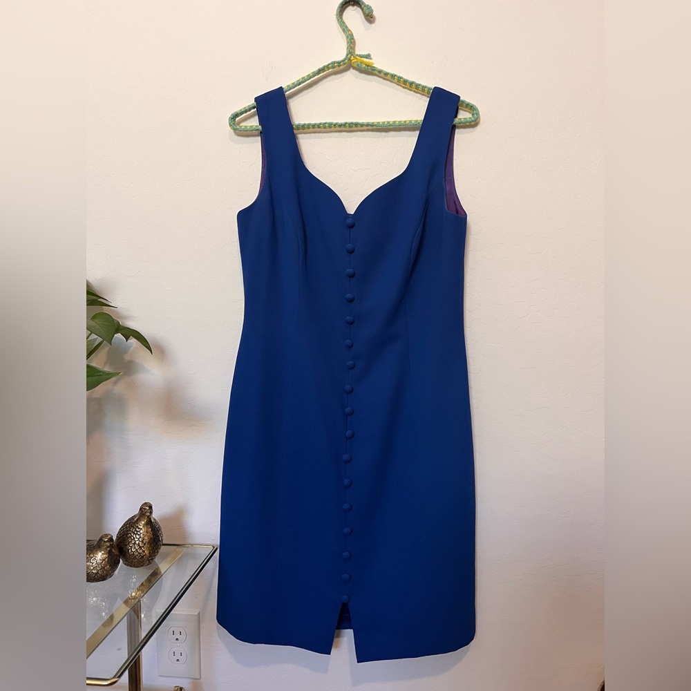 VTG Laundry By Shelli Segal Blue Midi Dress Sweetheart Neckline